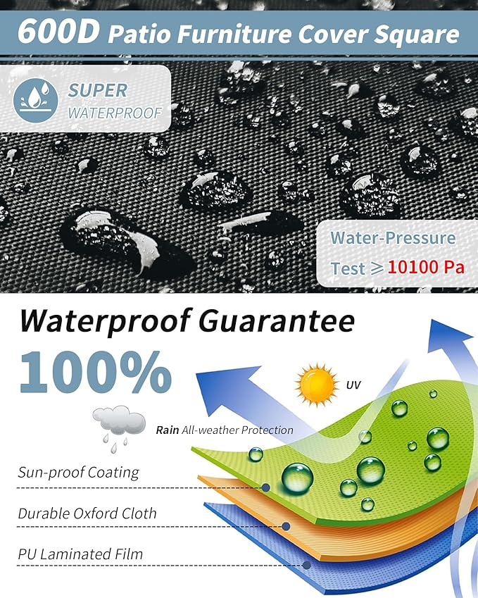 Outdoor Waterproof Furniture Cover, 111W x 74L x 28H inches Heavy Duty 600D