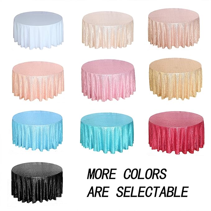 JYFLZQ Black Sequin Tablecloth - 90" Round Sparkly Glitter Metallic Tabl...