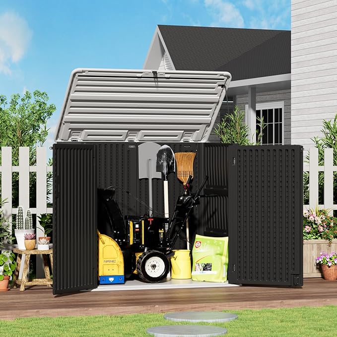 ZZM Large Outdoor Storage Shed, 48 Cu Ft Resin Versatile Storage Cabinet
