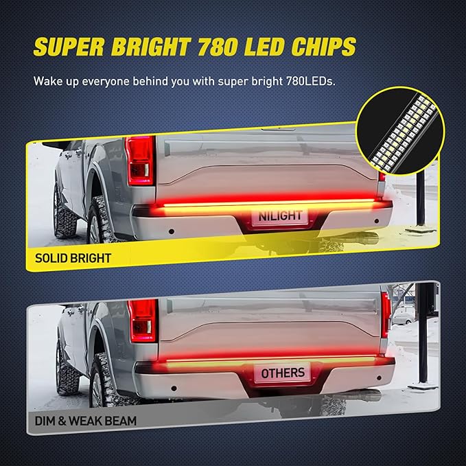 Nilight Truck Tailgate Light Strip 48" Aluminum Frame Triple Row 780 LED...