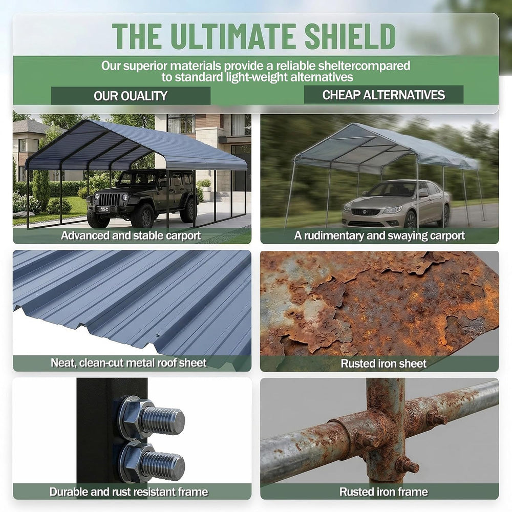 10x20 ft Heavy Duty Metal Carport Canopy Kit for 1-2 Cars