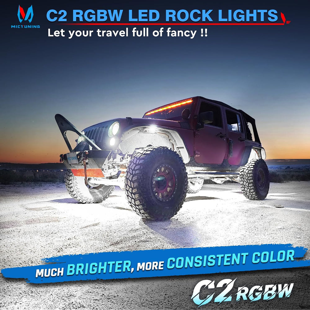 MICTUNING C2 Curved RGBW LED Rock Lights - 12 Pods Underglow Multicolor Neon ...