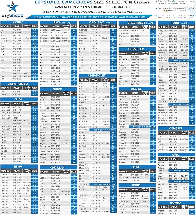 EzyShade 10-Layer Car Cover Waterproof All Weather. See Vehicle Size-Chart