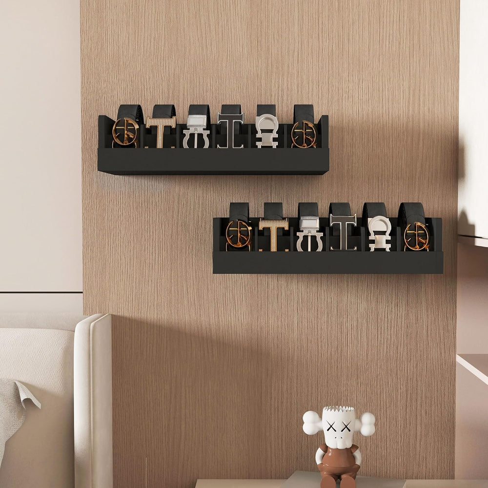 Belt Organizer for Closet - 6 Grids Black Bamboo Belt Storage Organizer Racks...