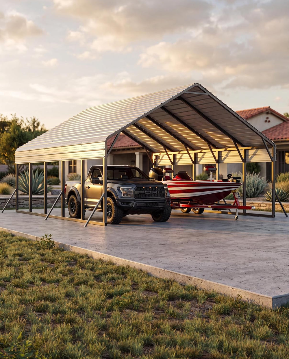 GarveeLife 20'x25'x13' Metal Carport for 2 Cars, White