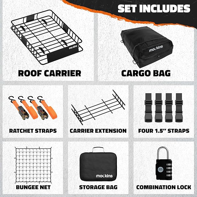 Mockins 64"x39"x6" Extendable Heavy Duty Roof Rack Basket w/ 1...