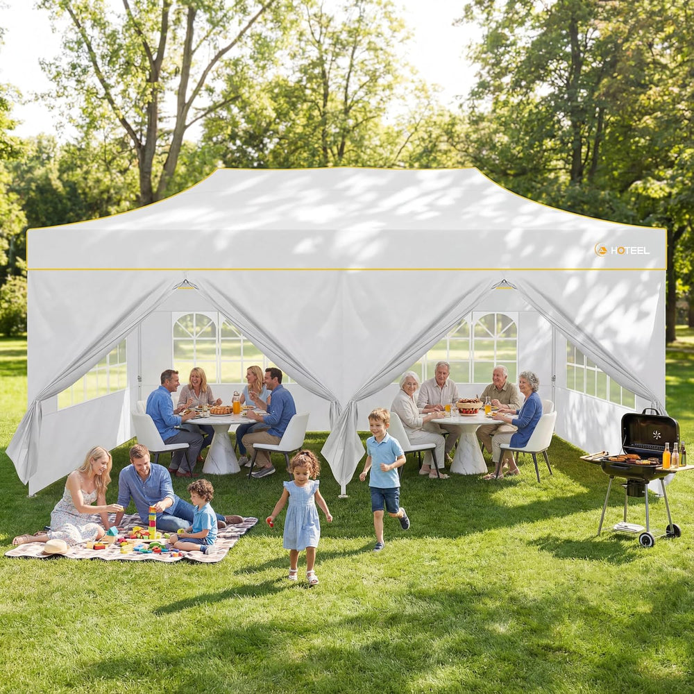 HOTEEL 10x20 Pop Up Canopy with Sidewalls, Thickened Hexagonal Legs, White