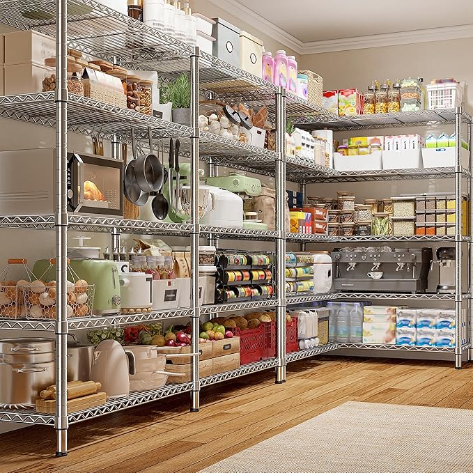 REIBII 1500LBS Storage Shelves 61.7''W Wire Shelving Unit 5 Tier Meta...