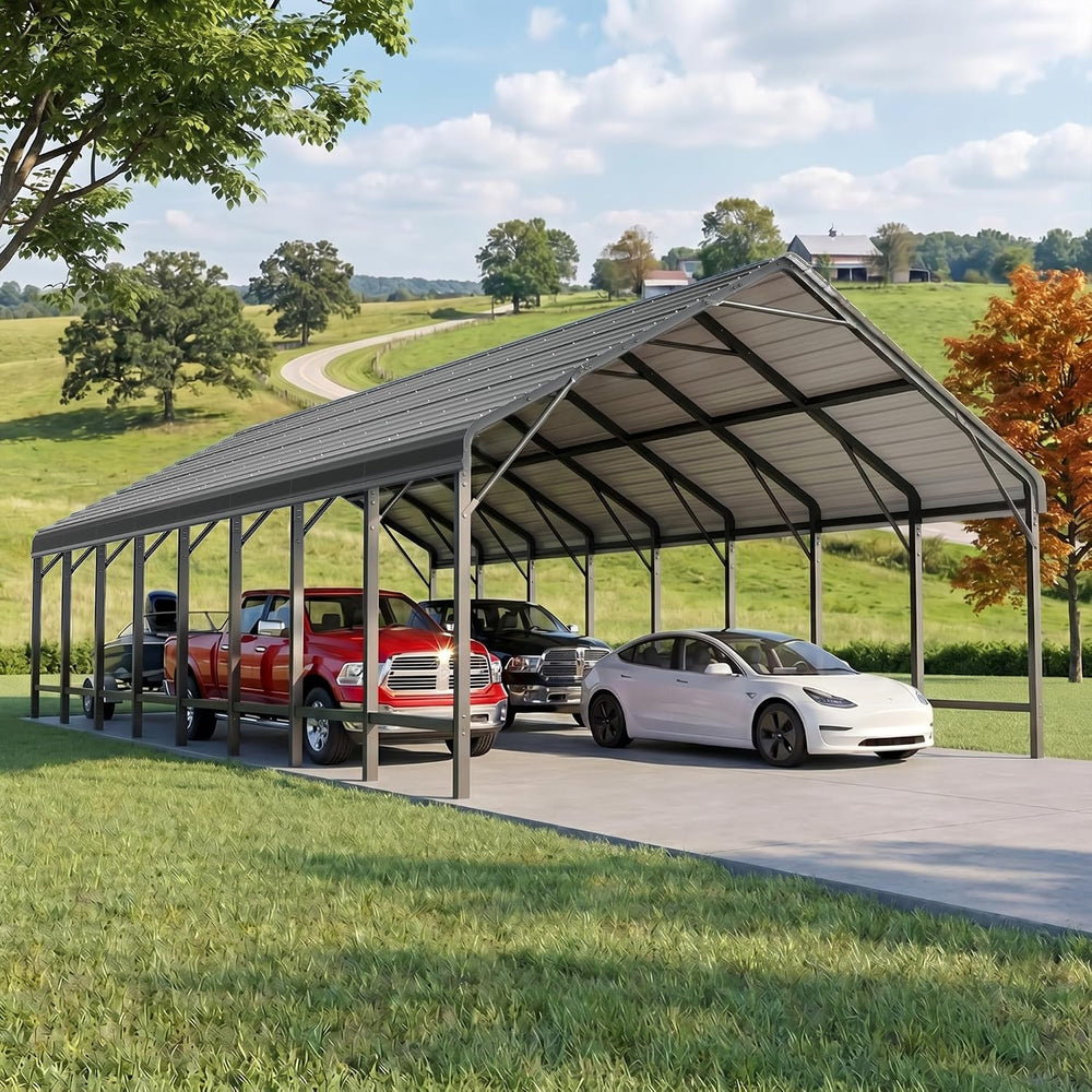 20x40FT Extra Large Heavy Duty Metal Carport 132° Steep Anti-Pooling Roof
