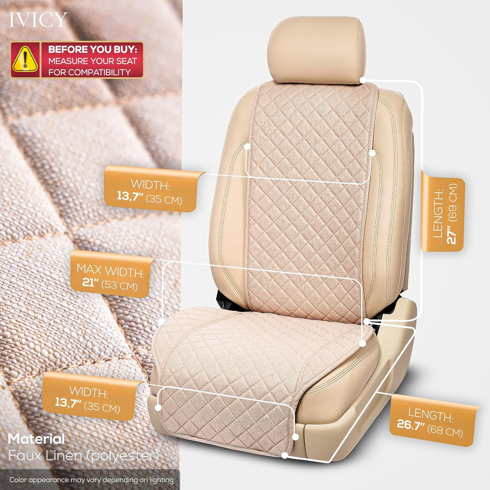 IVICY Faux Linen Front Car Seat Cover, Seat Protector, 1 Unit, Light Beige