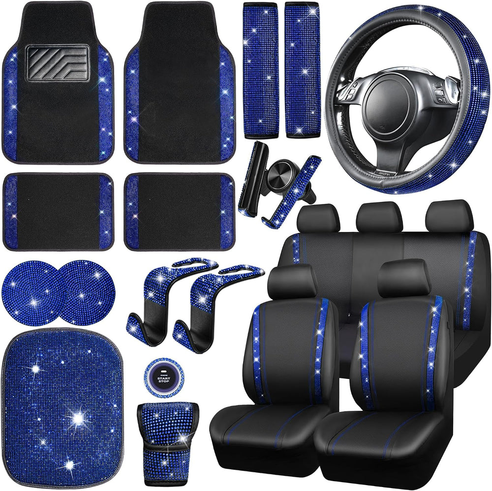 CAR PASS 23 PCS Bling Diamond Car Accessories Set for Women, Leather Seat Cov...