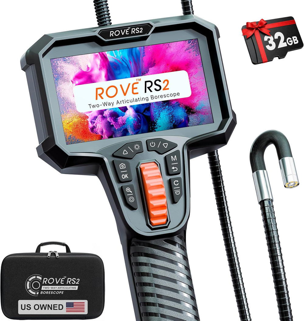 ROVE RS2 Articulating Borescope Camera with Light, 2-Way 210°, 32GB Card