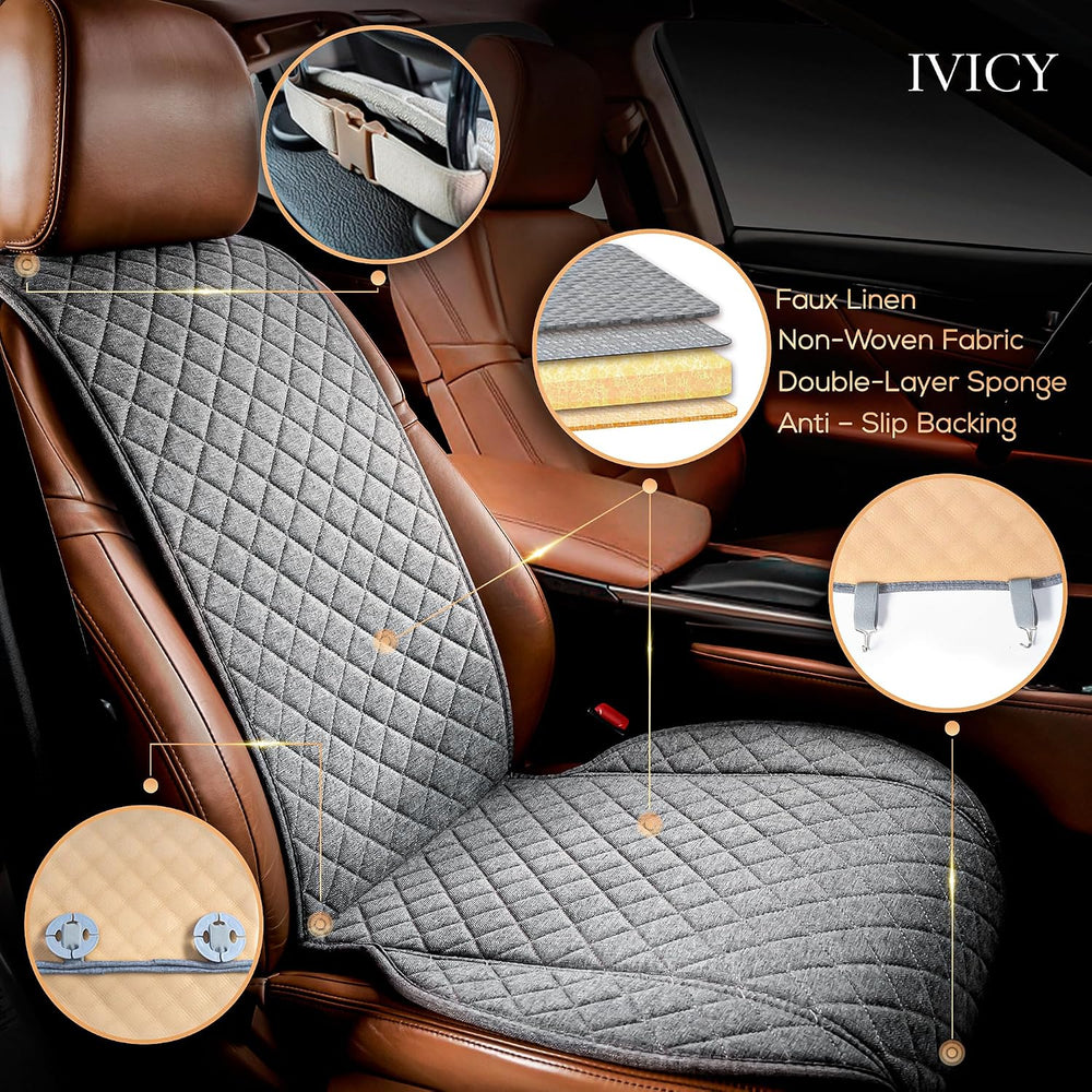IVICY Faux Linen Front Car Seat Cover, Seat Protector, 1 Unit, Cool Gray