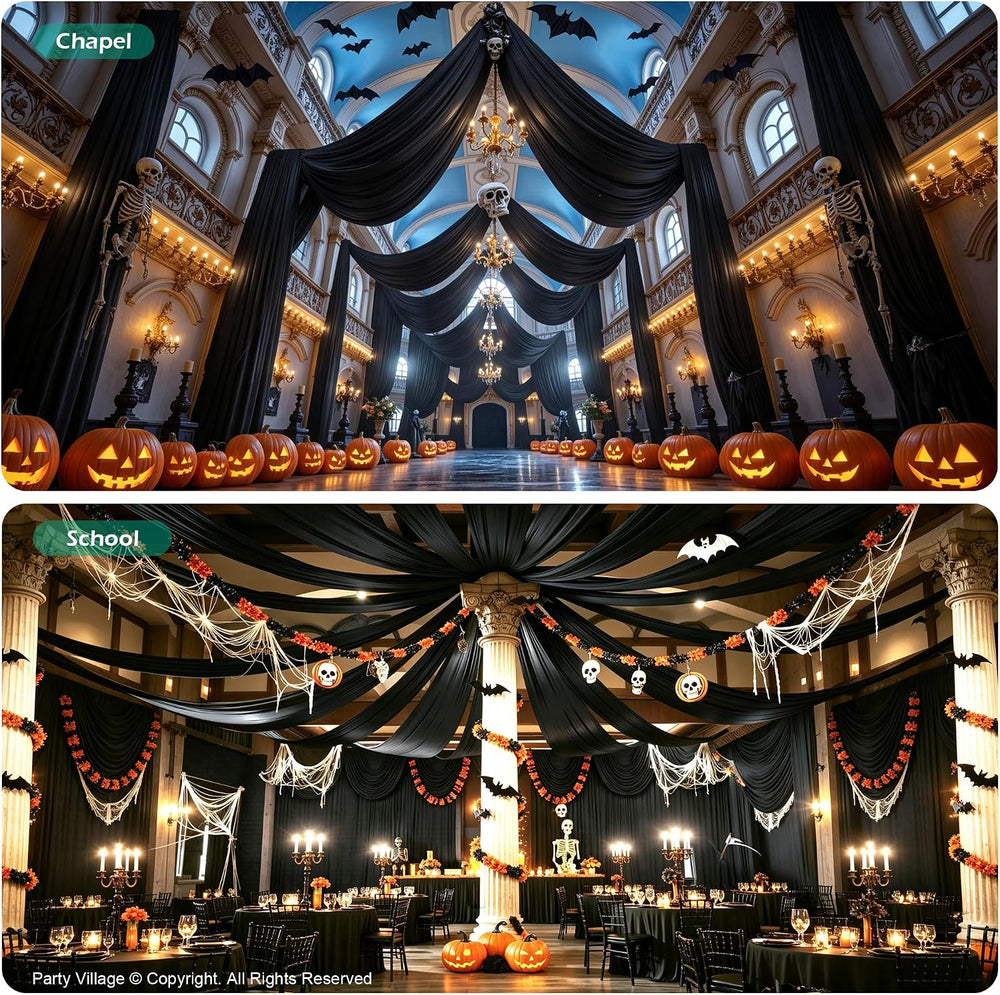 4 Panels 5ft(W) x 20ft(L) Black Ceiling Drapes for Halloween Parties