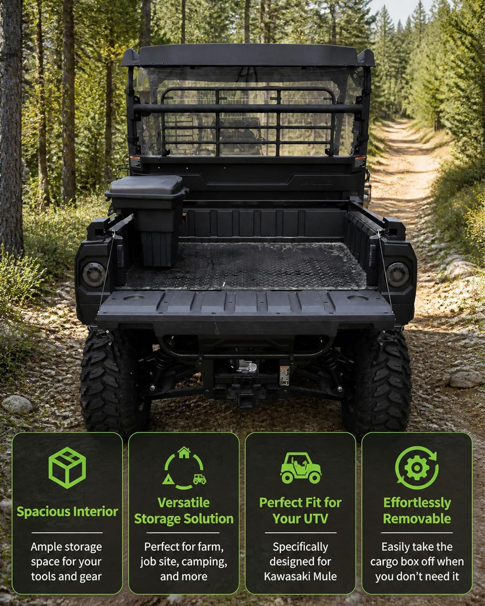 Rear Cargo Box for Kawasaki Mule MX Accessories, Removable Waterproof Storage...