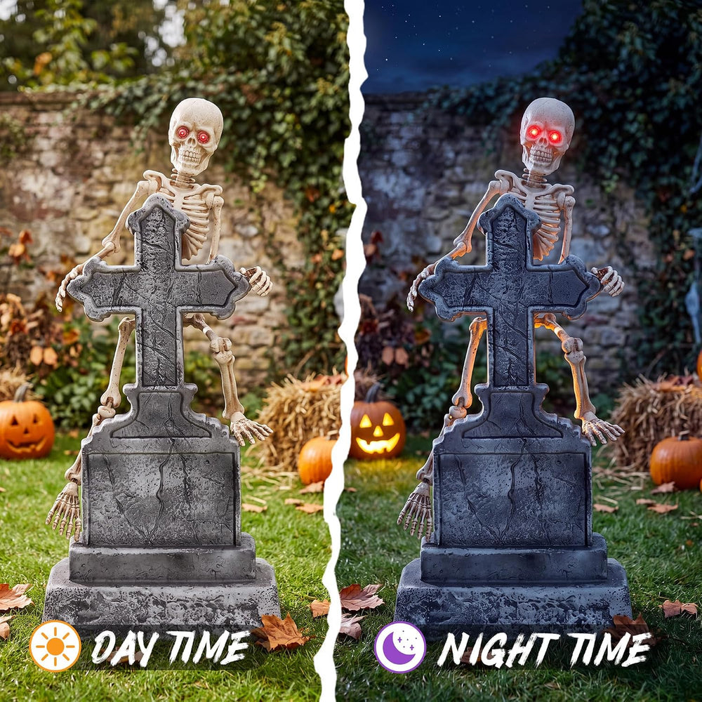 Halloween Animatronic 46in Tombstone, Spooky Scary Skeletons Decoration