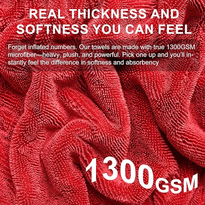 2 Pack XL Car Drying Towel – 1300GSM Ultra Absorbent Microfiber, Twisted Loop