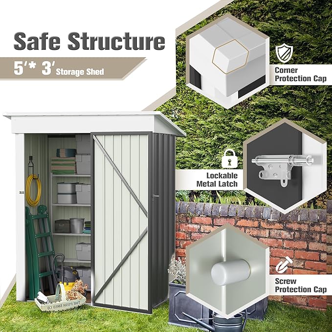 JUMMICO Metal Outdoor Storage Shed 5 x 3 FT Metal Shed
