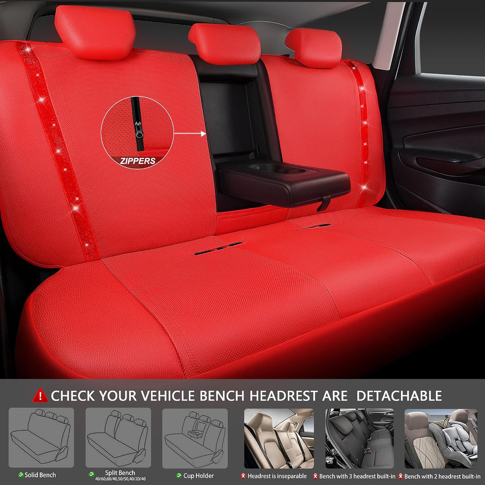 CAR PASS Bling Diamond Car Seat Covers Full Set, Shining Rhinestone Waterproo...