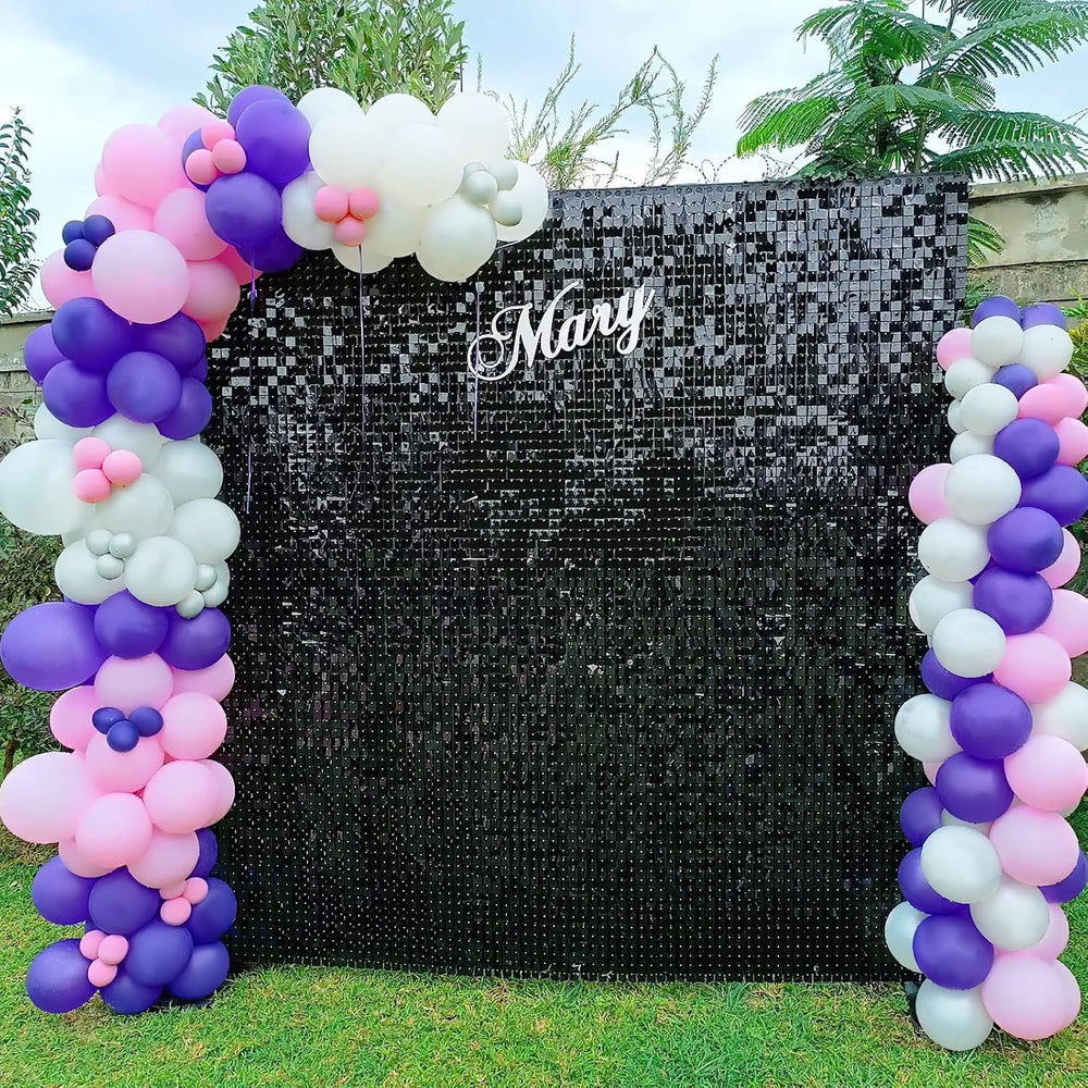 Black Shimmer Wall Panels Backdrop Decoration, 12 * 12 inch Sequin Square Shi...