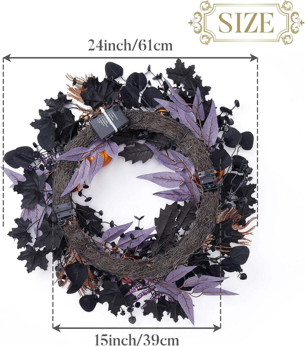 Valery Madelyn 24" Pumpkin Halloween Wreath for Front Door Decor