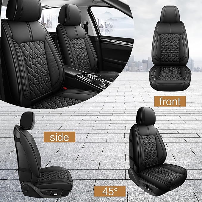 Pariitadin Leather Car Seat Covers Front Pair, Waterproof Breathable Faux