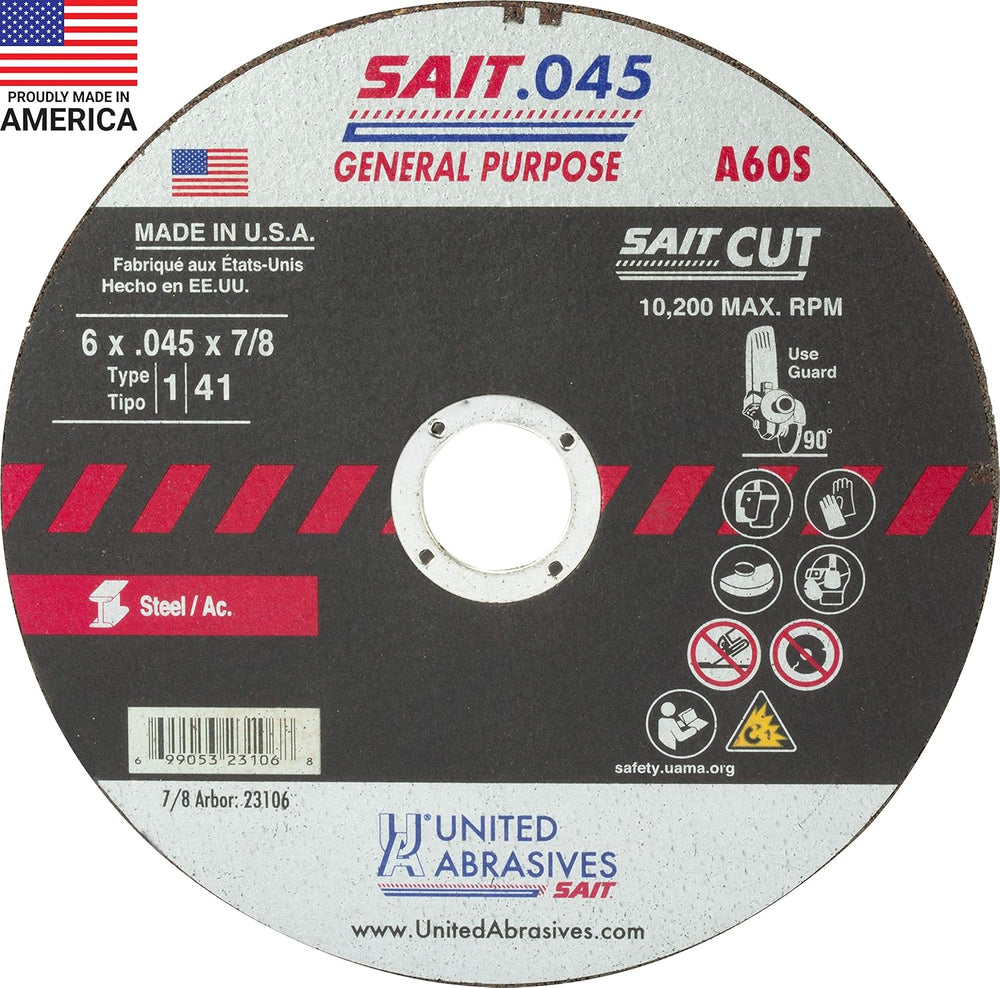 United Abrasives-SAIT 23106 A60S General Purpose Cut-Off Wheels (Type 1/Type ...