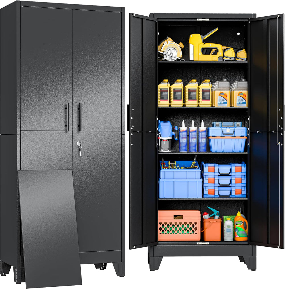 Metal Pantry Cabinets, 71" H Lockable Steel Storage Cabinet with 2 Doors