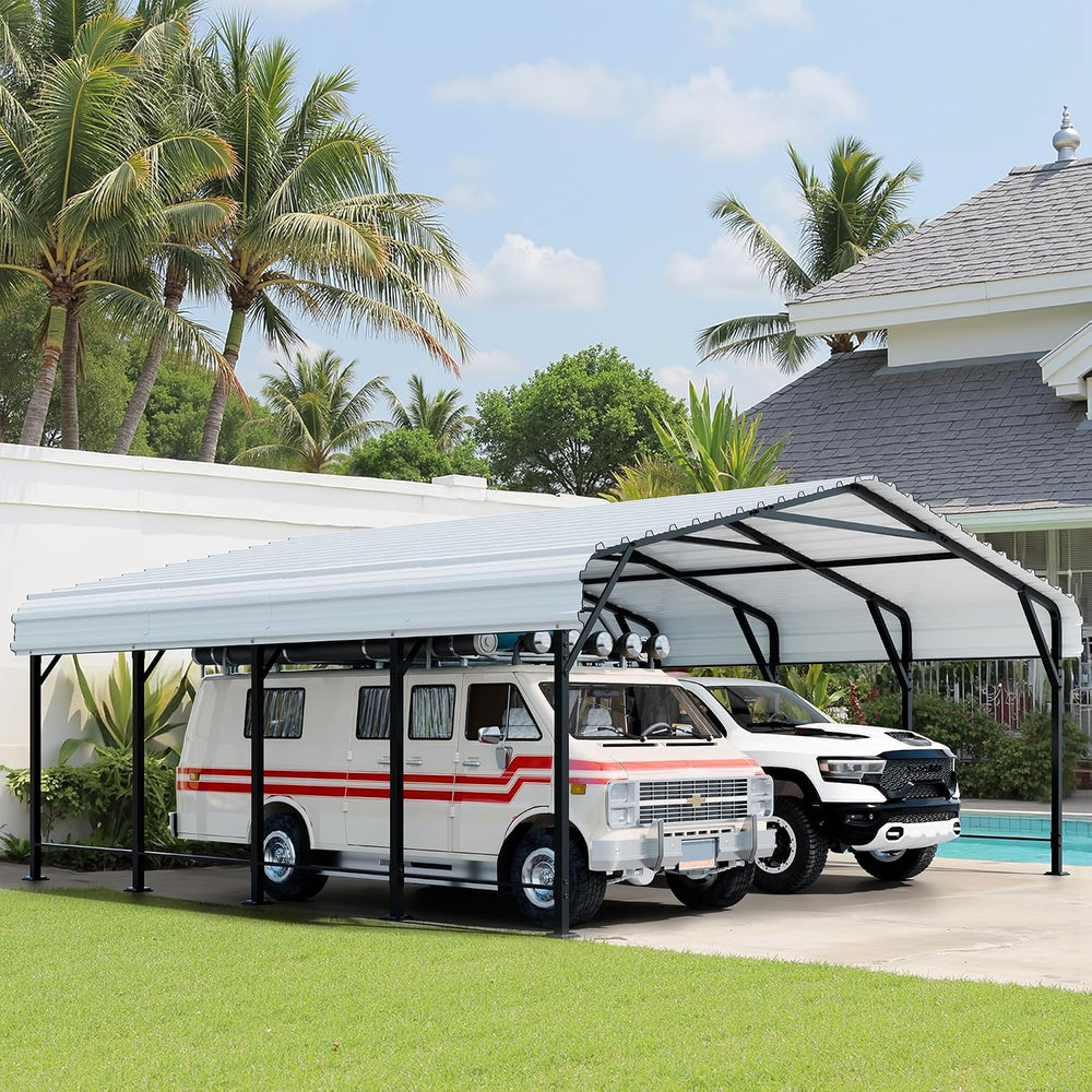Shintenchi 20x20 FT Metal Carport, Oversized Carport Garage with Enhanced Bas...