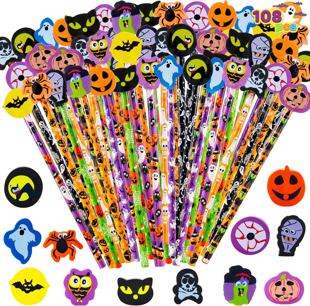 JOYIN 108PCS Halloween Pencils with Erasers Stationery Set, 108 Colorful Penc...