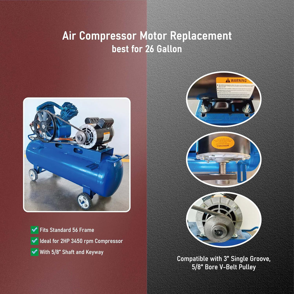 2HP Air Compressor Motor, 5/8" Keyed Shaft, 115/230V, 3450 RPM