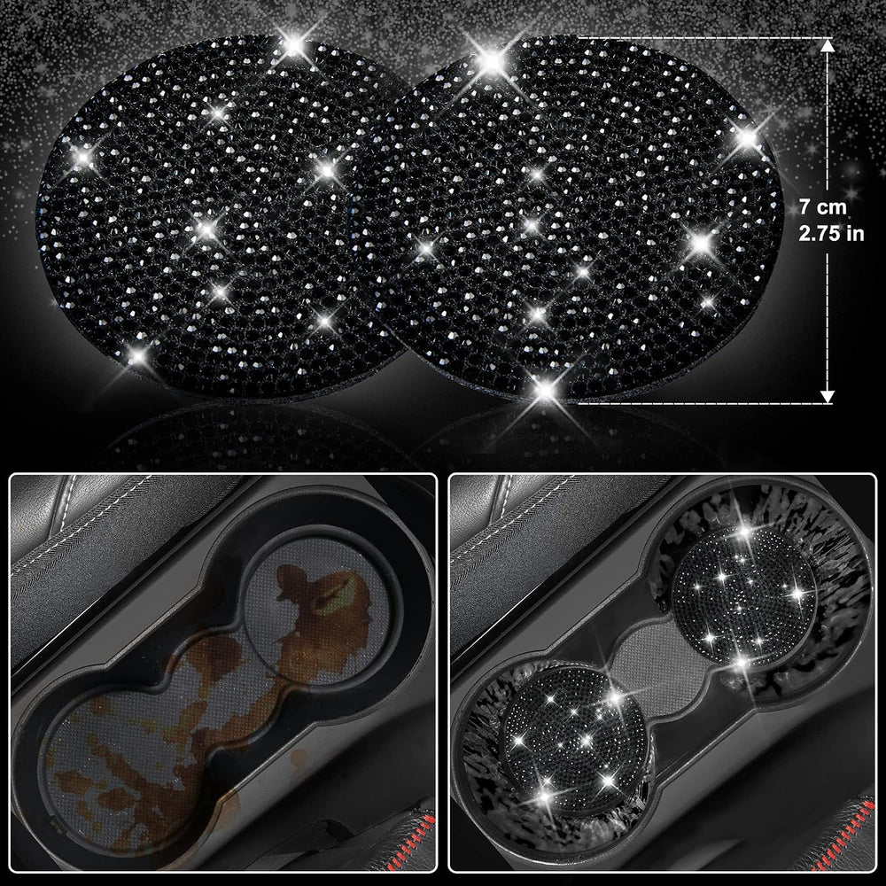 CAR PASS Bling Diamond Leather Car Seat Covers 11 PCS, Sparkly Rhinestone Ste...