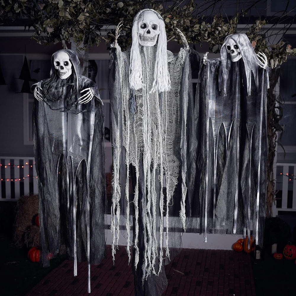 JOYIN 3 Pcs Hanging Halloween Skeleton Ghosts Decorations Outdoor, Grim Reape...