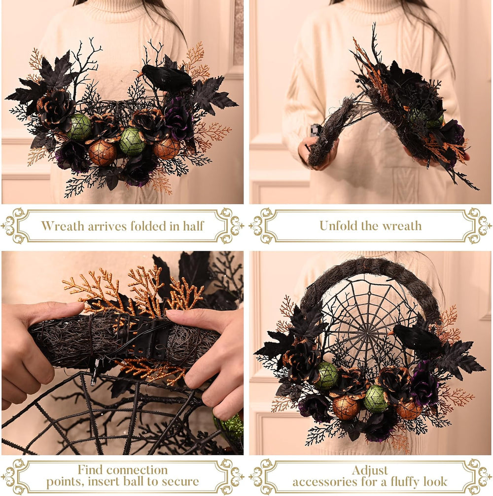 Valery Madelyn 24" Pre-Lit Halloween Wreath for Front Door Decor