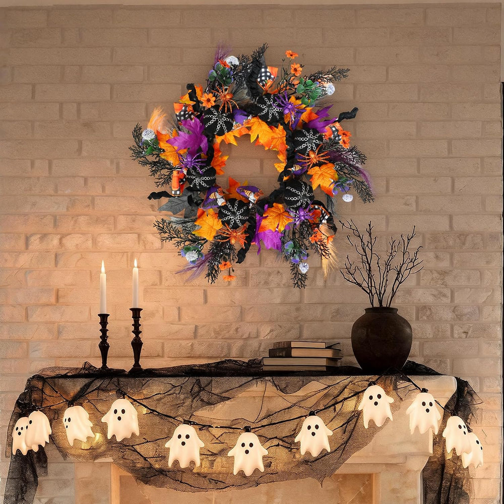 KBREE 22" Halloween Wreath for Front Door, Full Gothic Spooky Autumn Wre...