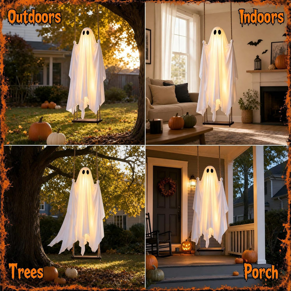 Large 5FT Capacity Light Up Swinging Ghost Halloween Decoration for Yard