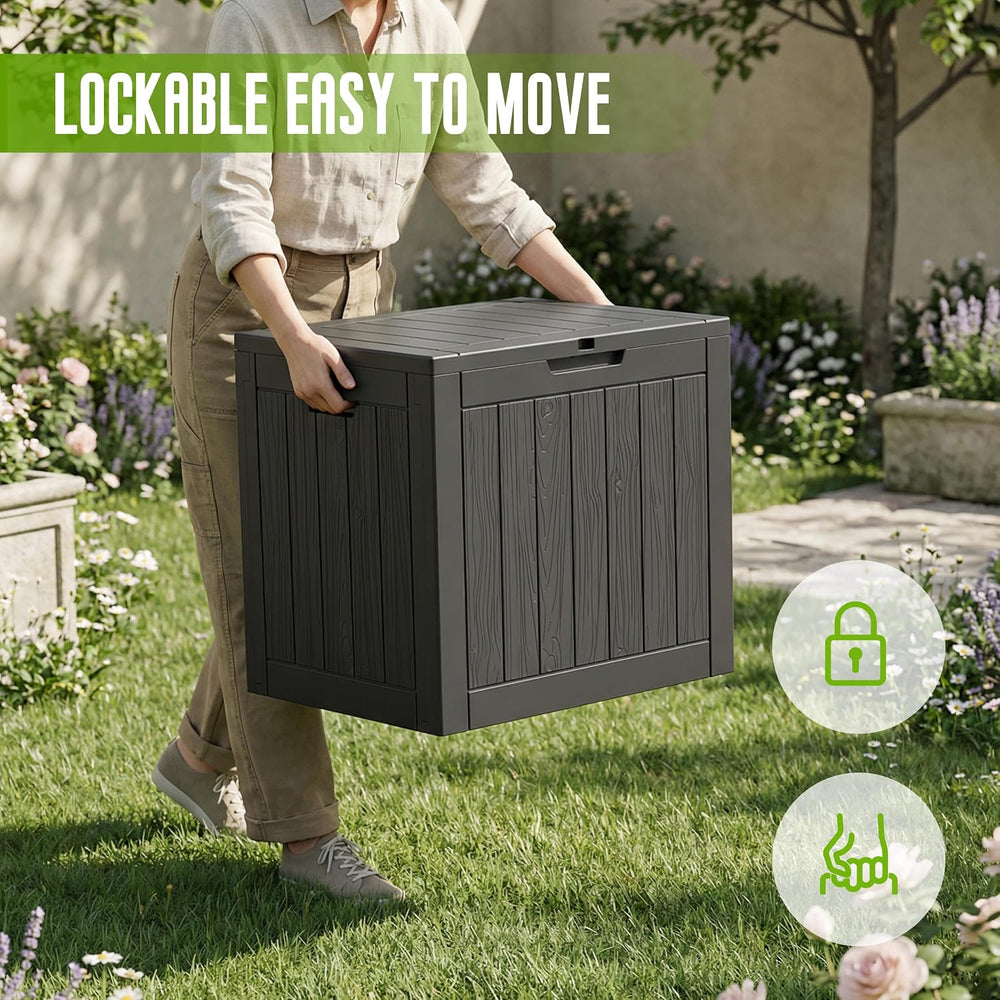 DRATO 35 Gallon Outdoor Storage Box Waterproof, Resin Small Deck Box, Black