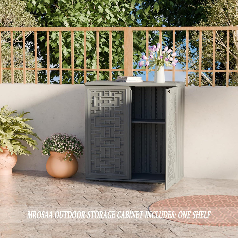 Mrosaa Indoor Outdoor Storage Cabinet Waterproof with Shelf,Plastic Storage S...