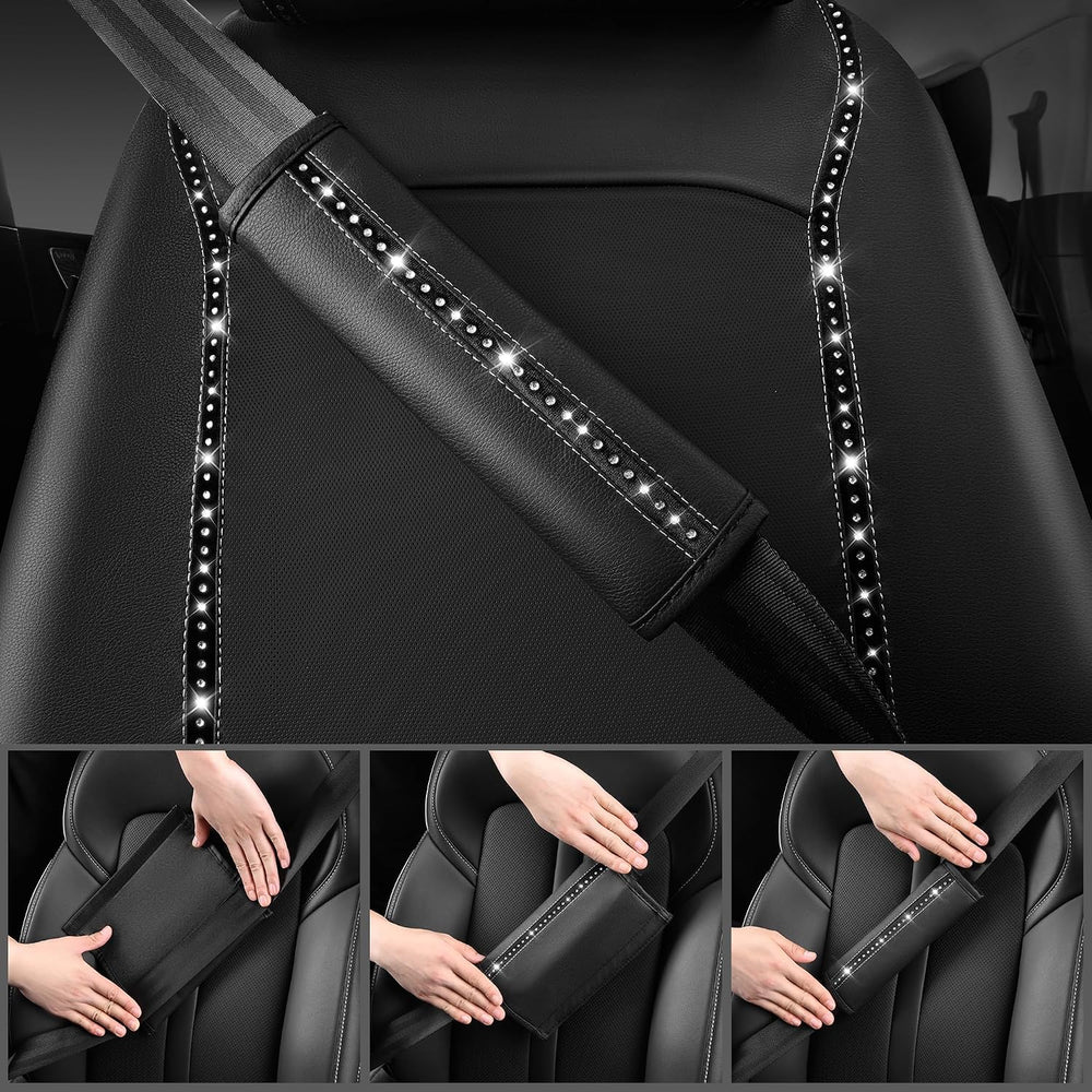 CAR PASS 14 PCS Bling Diamond Car Accessories Set for Women, Leather Seat Cov...
