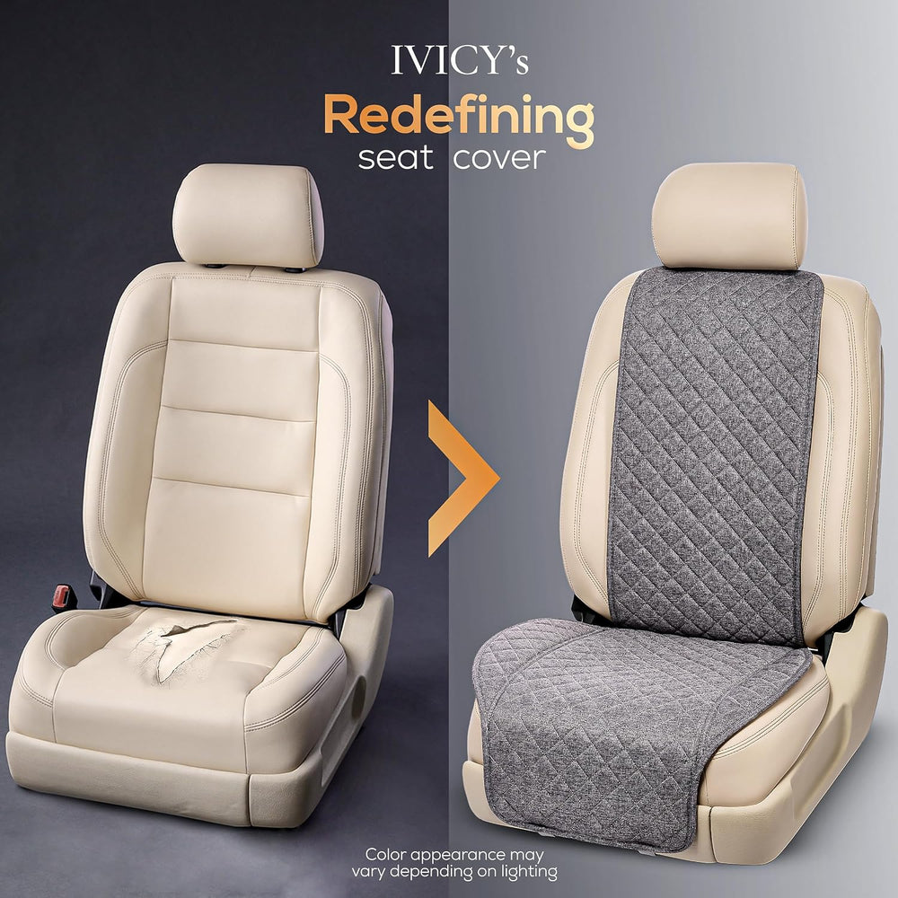 IVICY Faux Linen Front Car Seat Cover, Seat Protector, 1 Unit, Cool Gray
