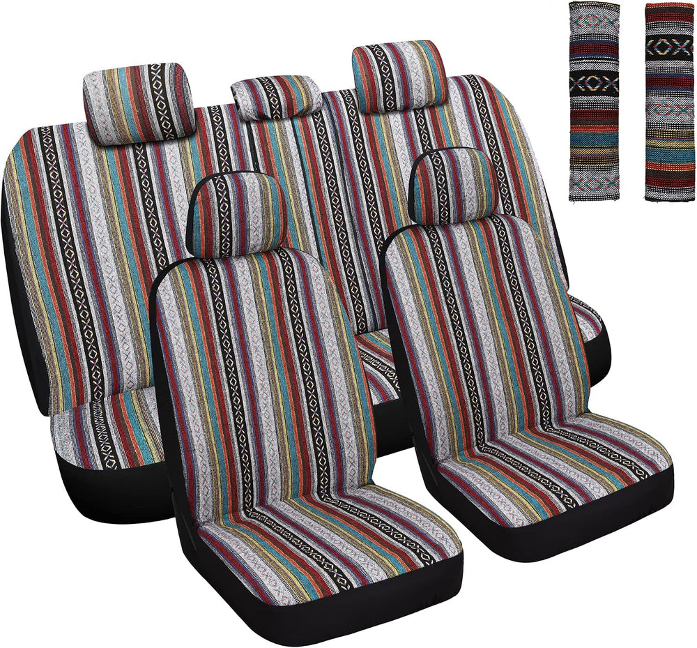 HAIYAOTIMES Baja Saddle Blanket Car Seat Covers Full Set with Seat Belt Pads,...