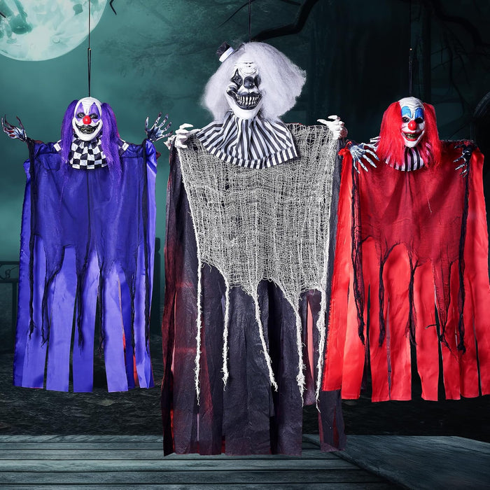 JOYIN 3 Pcs Hanging Clown Decor Halloween Decorations Outdoor, Party Supplies Props Haunted House Front Porch Yard Garden Lawn Patio Scary Horror