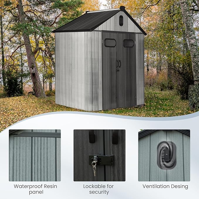 Domi 6x4 FT Outdoor Resin Storage Shed, All-Weather Double-Wall Storage Building