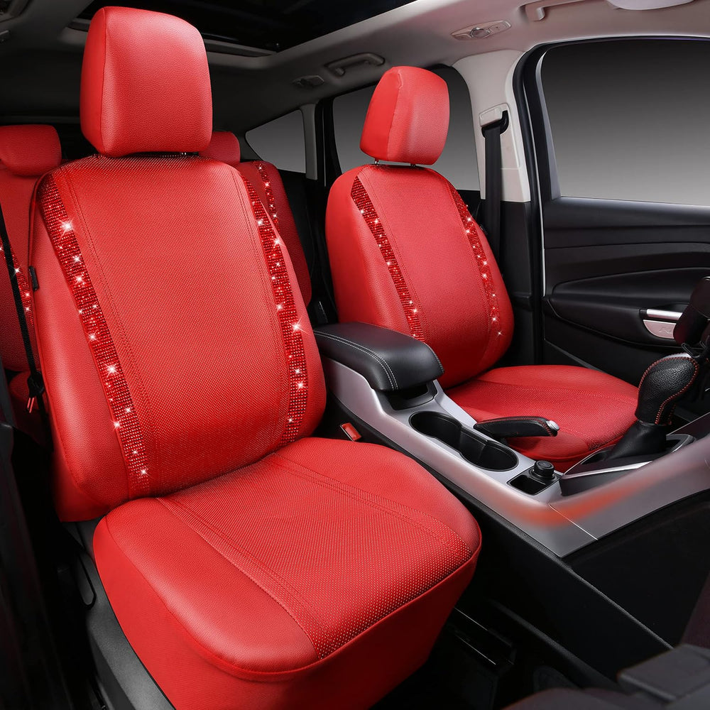 CAR PASS Bling Diamond Car Seat Covers Full Set, Shining Rhinestone Waterproo...