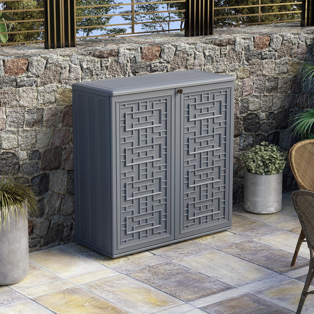 Mrosaa Indoor Outdoor Storage Cabinet Waterproof with Shelf,Plastic Storage S...