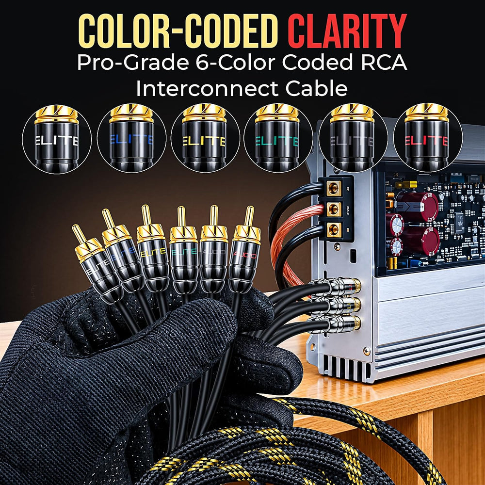 Elite Audio Pro Series | 17ft 6-Channel RCA Cable | OFC | Triple Shielded