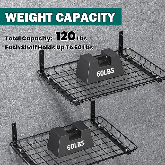 EVERHANGER Garage Wall Shelves 12x18 Inch, Wall Mounted Storage Shelf, Metal