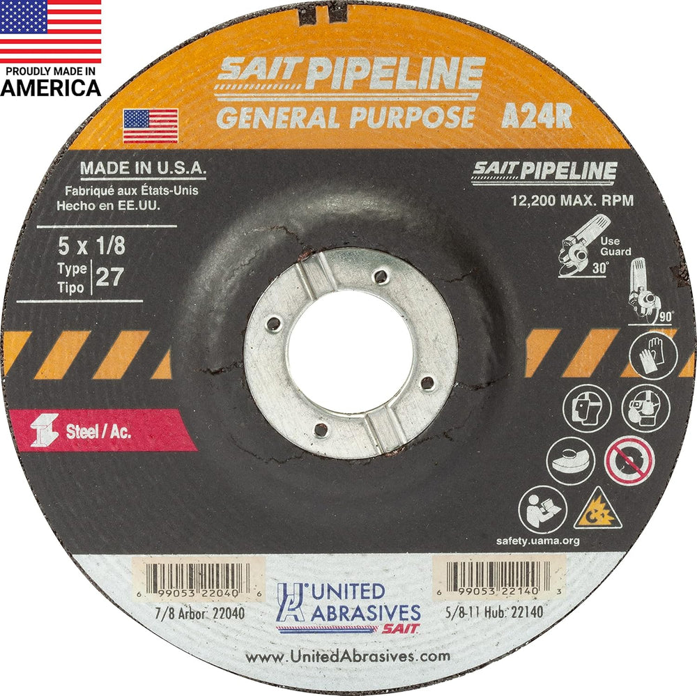 United Abrasives-SAIT 22040 A24R General Purpose Pipeline Wheel (Type 27 Depr...