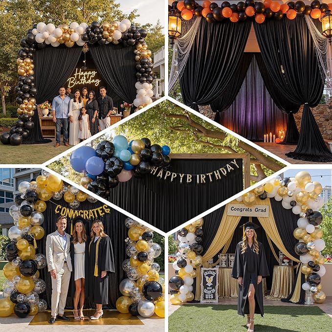 PartyVillage 60ft×15ft Black Backdrop Curtain for Halloween Parties, 12 Panel...