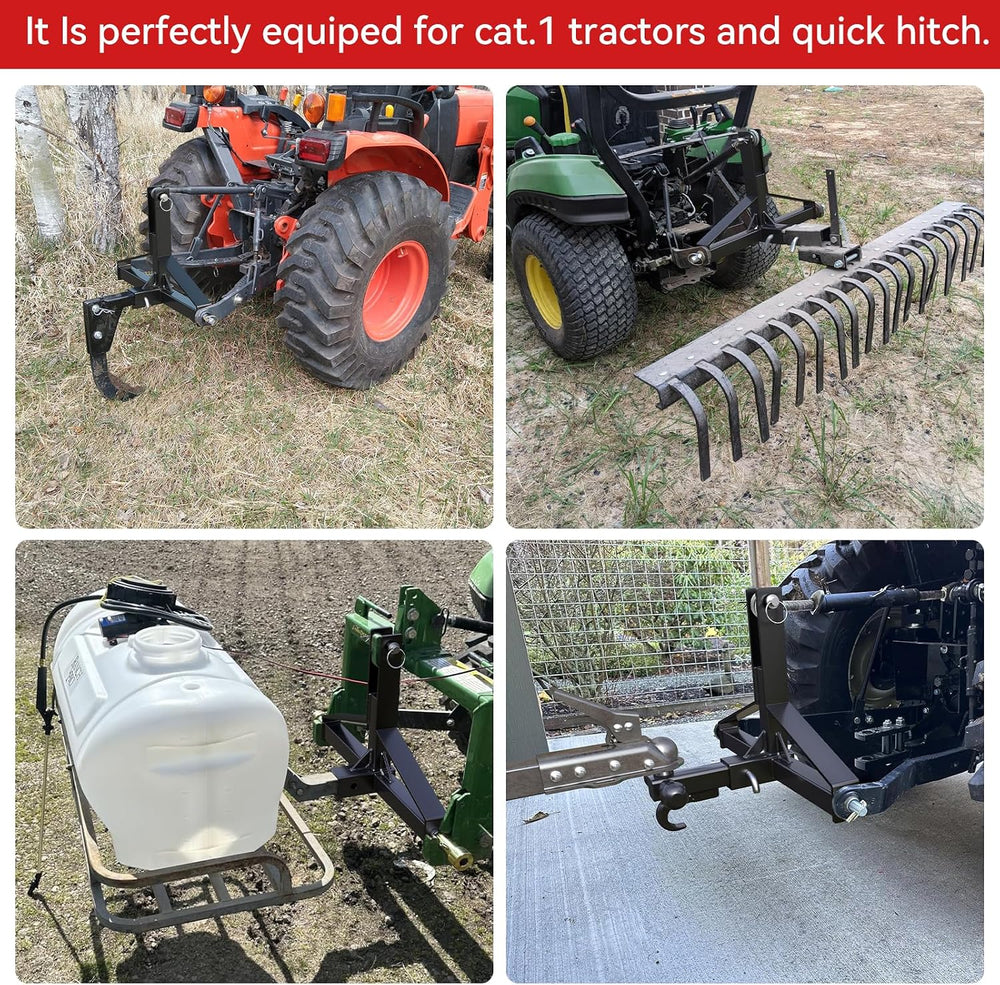 3 Point Trailer Hitch with 2' Receiver&Ball Hitch for Cat.1 Tractors ...